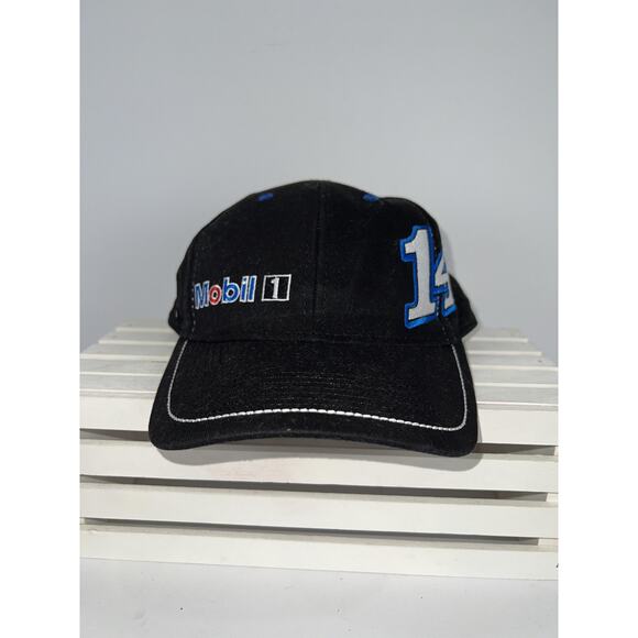 Mobil 1 Racing Hat Cap Strap Back Mens Black NASCAR Auto Racing 14 Stewart - Picture 1 of 6